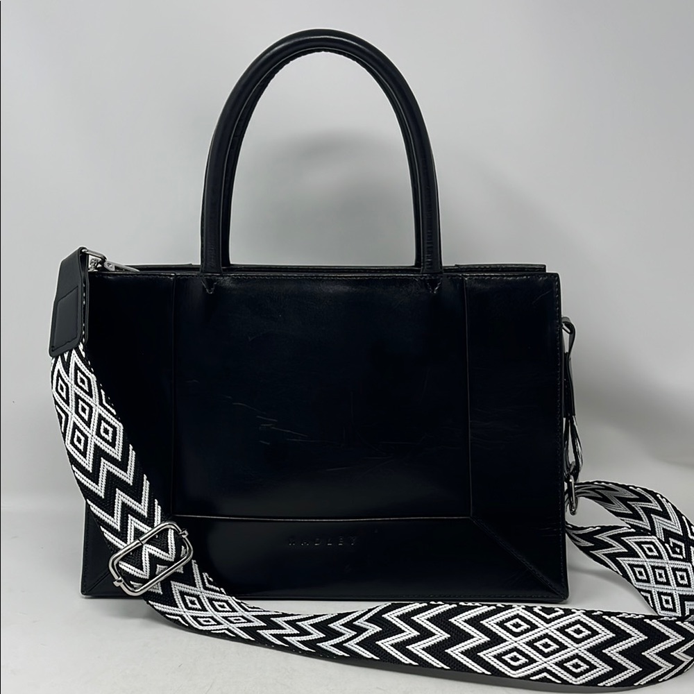 RADLEY LONDON BLACK LEATHER HANDBAG SATCHEL PURSE WITH CROSSBODY